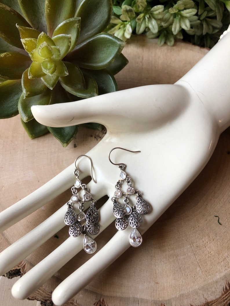 SILPADA Jewelry Retired Sterling Silver & Cubic Zirconia Cascading Dangle Earrings image 3