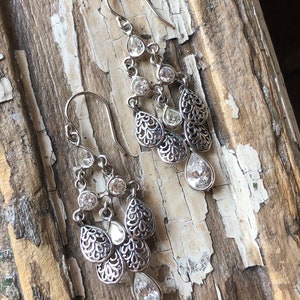 SILPADA Jewelry Retired Sterling Silver & Cubic Zirconia Cascading Dangle Earrings image 2