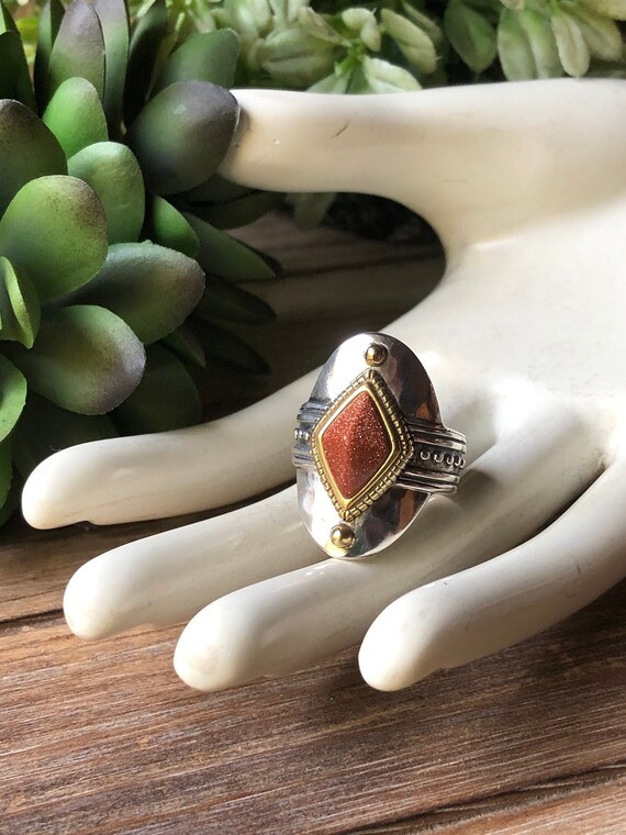Silpada 'Warm Hues' Brass, Goldstone, and Sterling Silver Ring, Size 9 Silpada \u0027Warm Hues\u0027 Brass, Goldstone, and Sterling Silver Ring