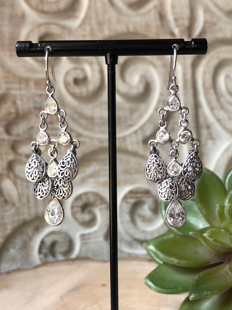 SILPADA Jewelry Retired Sterling Silver & Cubic Zirconia Cascading Dangle Earrings image 1