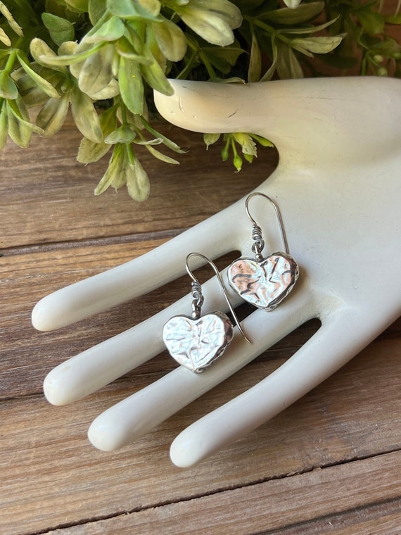 Textured Heart Dangle Earrings Sterling Silver Textured Heart Dangle Earrings Sterling Silver