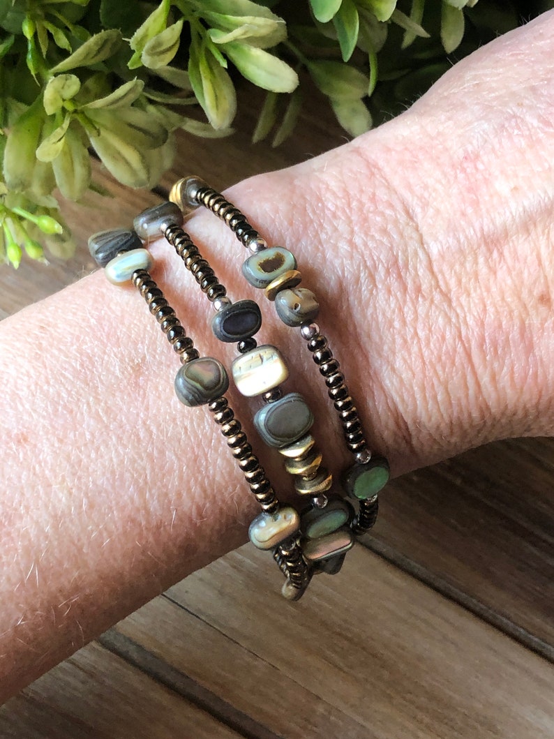 SILPADA Jewelry Retired Abalone & Bronze Seed Bead Wrap Etsy