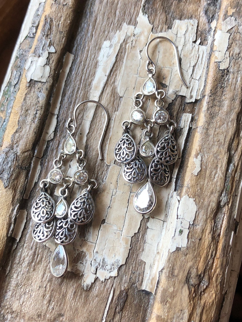 SILPADA Jewelry Retired Sterling Silver & Cubic Zirconia Cascading Dangle Earrings image 4
