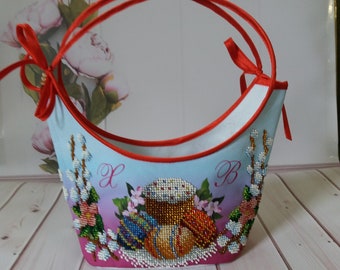 Easter basket, hand-embroidered with a biblical scene