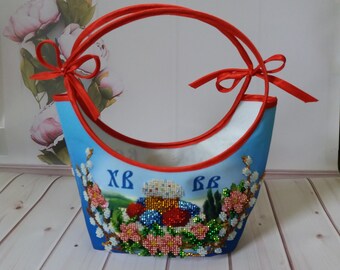 Easter basket, hand-embroidered with a biblical scene