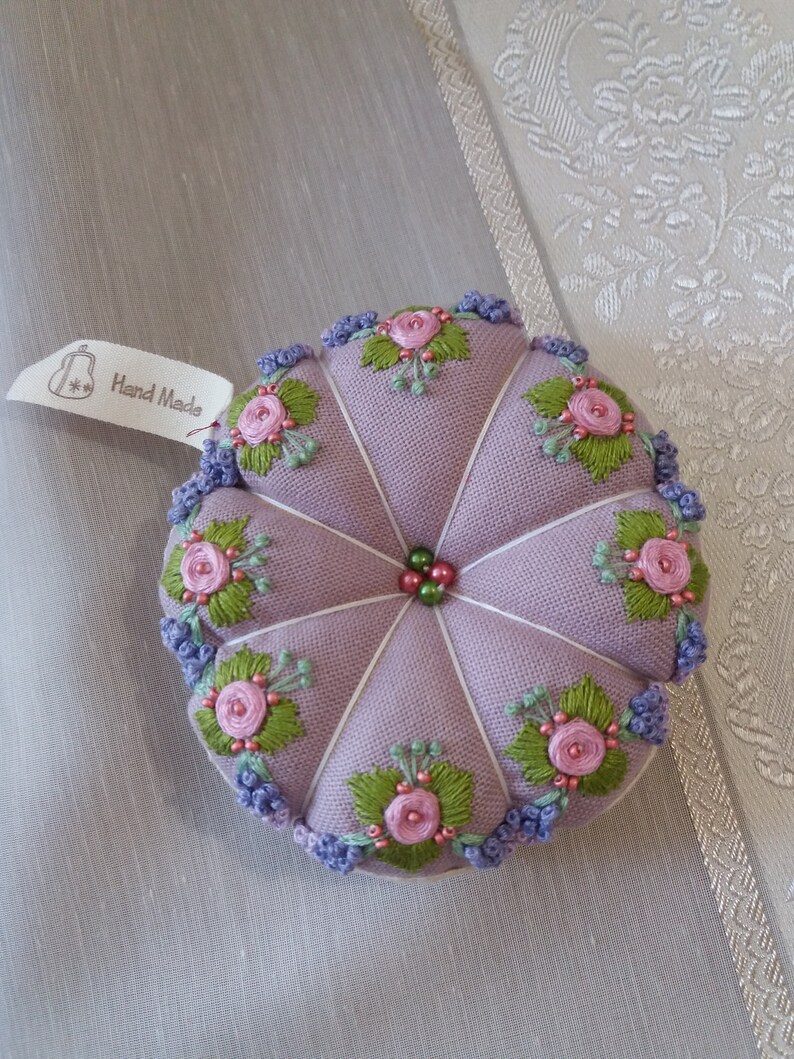 Pincushion Brazilian Embroidery Roses and Lilac Vintage Etsy