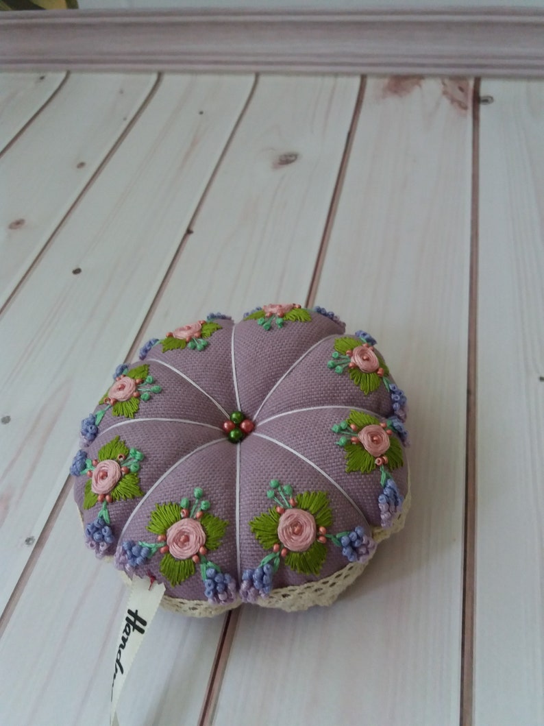 Pincushion Brazilian Embroidery Roses and Lilac Vintage Etsy