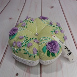 Handmade needle holder Roses and bells,sewing organizer,vintage style,color pistachio,purple,roses,gift,pincushion handmade