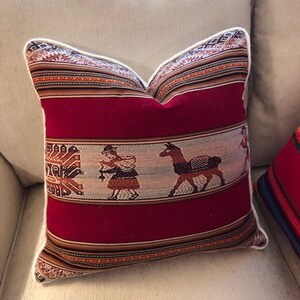 Peruvian Design Red and Beige Pillow