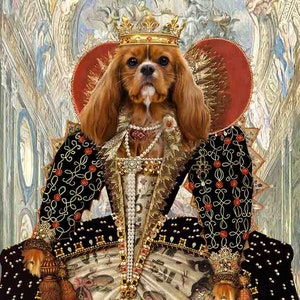 Cavalier King Charles Spaniel Ruby Red Tudor Queen Elizabeth Giclee 8x10 11x14 Print Canvas Paper Portrait Anthropomorphic Gift Dog Wall Art