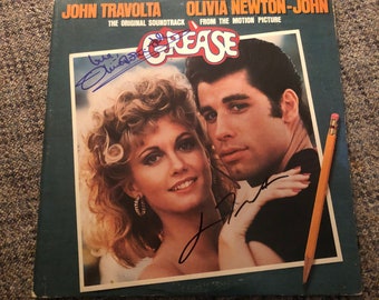 GREASE john travolta & olivia newton john  autographed SIGNED record soundtrack