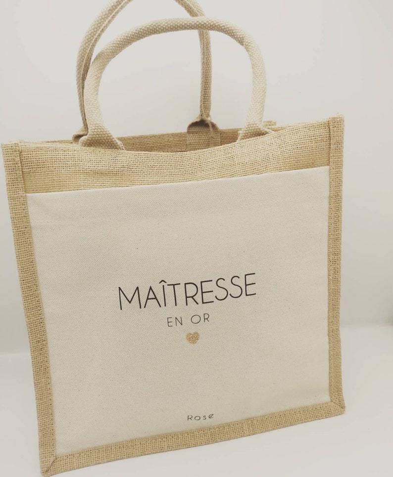 Sac Cabas Jute Personnalisé Maîtresse Nounou Atsem Aesh Etsy