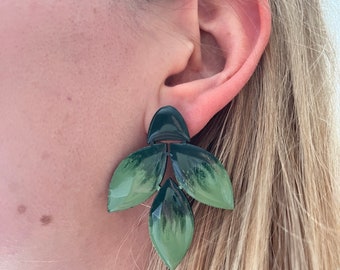 Green Aesthetic Earrings made of Lightweight Plywood, hand-painted with acrylic paint, Inspired by Nature