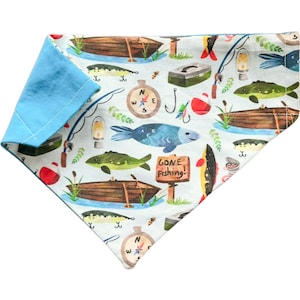 Fishin&#39; Trip Dog Bandana, Fishing Dog Bandana, Outdoorsy Dog Bandana, Let&#39;s Fish Bandana, Bass Fish Dog Bandana, Slide on Bandana, Dog Gift