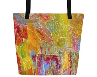 Tote Bag, Inside Pocket, Beach Bag, Overnight Bag, Travel Bag, Exercise Bag, Yoga Bag, Gifts For Her, Art: City in The Color Rain Forest