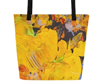 Marigold Explosion Tote Bag, Abstract Art Inspired, Beach or Travel