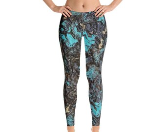 Leggings for Women, Ankle Length Yoga Pants, Artist Designed Fashion Leggings, Stretchy Polyester Spandex, Night Time Blues
