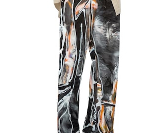 Unisex Wide-Leg Lounge Pants, Pajama Pants, Adjustable Waist/Elastic Band, Stretch Smooth Fabric, Relaxed Fit, Pockets, Night View of Tower