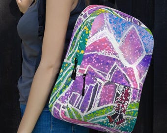 Back to School Backpack, Water-Resistant, Laptop Bag, Inside Pocket, Zipper, Padded Shoulder Straps, Art: Sleepwalking in Tumbletown
