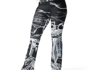 Abstract Art Inspired Flared Leggings, High-Waisted Yoga Pants