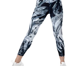 Crossover Leggings for Women, 2XS-6XL,  Yoga Pants, Pockets, Fashion Leggings, Stretchy Polyester Spandex, Stormy Night & Wild Ocean
