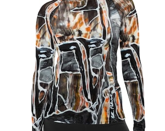Women's Long Sleeve Top, Rash Guard, Sun and Wind Safe, Soft Stretch Fabric, Fitted, Night View of Tower