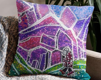 Decorative Home Decor Pillow, Stylish, Abstract Art Inspired Design, Purples, Pinks, Sleepwalking in Tumbletown