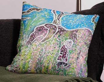 Decorative Home Decor Pillow, Stylish, Abstract Art Inspired Design, African Brush, Sleepwalking Past an Elephant