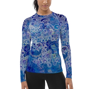 Women's Long Sleeve Stretch Rash Guard T Shirt, Slim Fit, Long Length, Gift For Mom, Gift For Her, Art:  The Bubble Shop