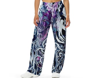 Unisex Lounge Hose, Frauen, Männer, Unisex, weites Bein, elastische Taille, Kordelzug, Jersey-Stoff, entspannte Passform, Jogginghose, Blick in die Nacht