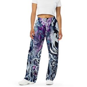 Unisex Lounge Pants, Women, Men, Unisex, Wide-Leg, Elastic Waist, Drawstring, Jersey Fabric, Relaxed Fit, Sweatpants, Looking Into The Night