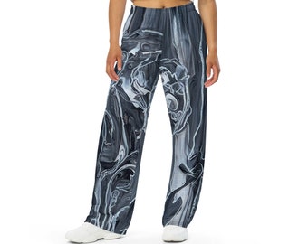 Unisex Lounge Hose, Frauen, Männer, Unisex, weites Bein, elastische Taille, Kordelzug, Jersey, entspannte Passform, Jogginghose, Forest Life at Midnight