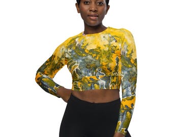 Long Sleeve Crop Top Women | Yoga Top | Workout Shirt | Abstract Art Clothing | Activewear | Wanderers in a Strange Land