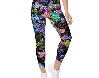 Crossover Leggings for Women, 2XS-6XL,  Yoga Pants, Pockets, Fashion Leggings, Stretchy Polyester Spandex, Butterflies in Orbit