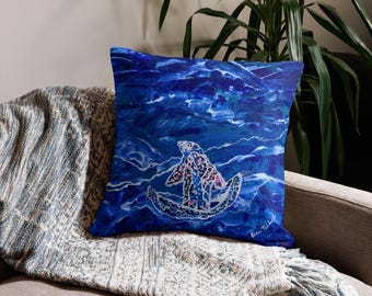 Decorative Home Decor Pillow, Stylish, Abstract Art Inspired Design, Ocean, Water, Waves, Riding The Waves