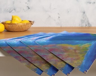 Set of 4 Placemats, Art: Blue Mountains, Original Abstract Art Inspired, Table Linens, Home Decor, Dining, Festive, Party Linens