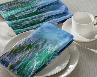 Cloth Napkin Set, Set of 4, Art Inspired: Swan Lake, Table Linens, Napkins, Special Events, Everday Dinners