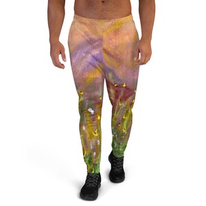 Pantaloni da jogging da uomo, pantaloni da yoga, pantaloni da salotto, dichiarazione di moda, ispirati all&#39;arte astratta, regalo per lui, arte: campi di giallo