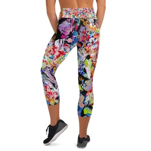 Yoga Capri Leggings For Women, Yoga Pants, Workout Leggings, Yoga, Exercise, Abstract Art Inspired Leggings, Gifts For Her, Birdie in Bloom