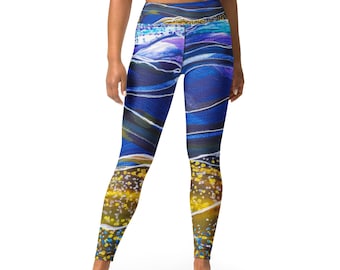 Leggings for Women, Ankle Length Yoga Pants, Artist Designed Fashion Leggings, Stretchy Polyester Spandex, Blue Mountains Dappled Surrounds