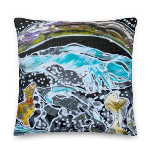 Black, Aqua Blue, Abstract Art Pillow, Decorative, Stylish Home Decor, Shape Retaining, Sofa Pillow, Artist Designed, Say It With Pillows