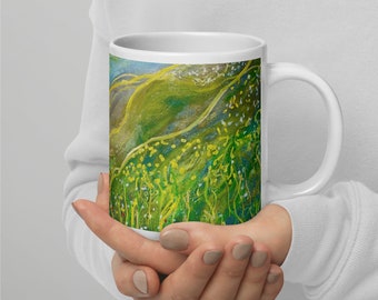 Coffee or Tea Mug, Ceramic, High Gloss, Dishwasher Safe, Art Inspired:  Mountains in Bloom, Landscapes Art Collection