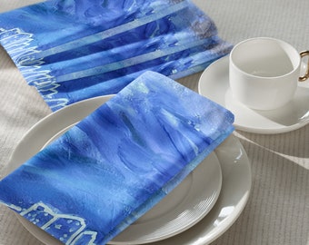 Cloth Napkin Set, Set of 4, Art Inspired: White Cityscapes, Table Linens, Napkins, Special Events, Everday Dinners