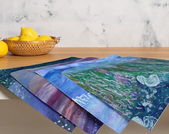 Placemats, Featuring 4 Original Abstract Art Paintings, Table Linens, Home Decor, Water-Resistant, Dining, Festive, Party Linens, Fun Decor