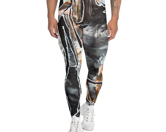 Men's Leggings, Dance, Yoga, Workout Gear, Art Apparel, Fitted, Front Gusset, Stretch Fabric, Night View of Tower