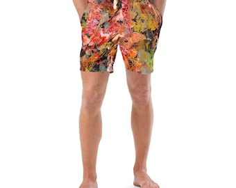 Mens Swim Trunks Abstract Art, Artistic Swimwear, Graphic Bathing Suit, Beach Shorts Men, Unique Designer Swimwear, Redaway