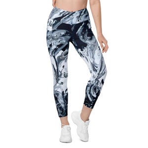 Crossover Leggings W/Pockets, Yoga Pants, Workout Leggings, Yoga Leggings, Exercise Leggings, Gifts For Her, Art:  Stormy Night & Wild Ocean
