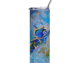 Stainless Steel Tumbler, Art: Flying Upwards Into The Blue Sky, Great Gift, Not Found in Stores, Straw, Lid, High Quality