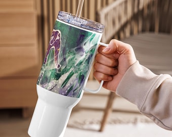 Elephant Travel Mug, Large, 40oz, Stainless Steel, Straw, Screw-on Lid, Handle, Fits Cupholders, Spill-Proof, The Misty Trail