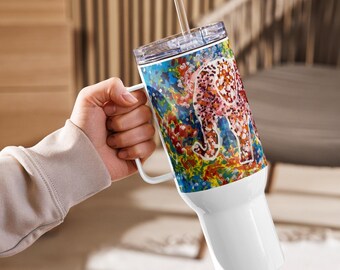 Elephant Travel Mug, Large, 40oz, Stainless Steel, Straw, Screw-on Lid, Handle, Fits Cupholders, Spill-Proof, Within the Phantasmagoric